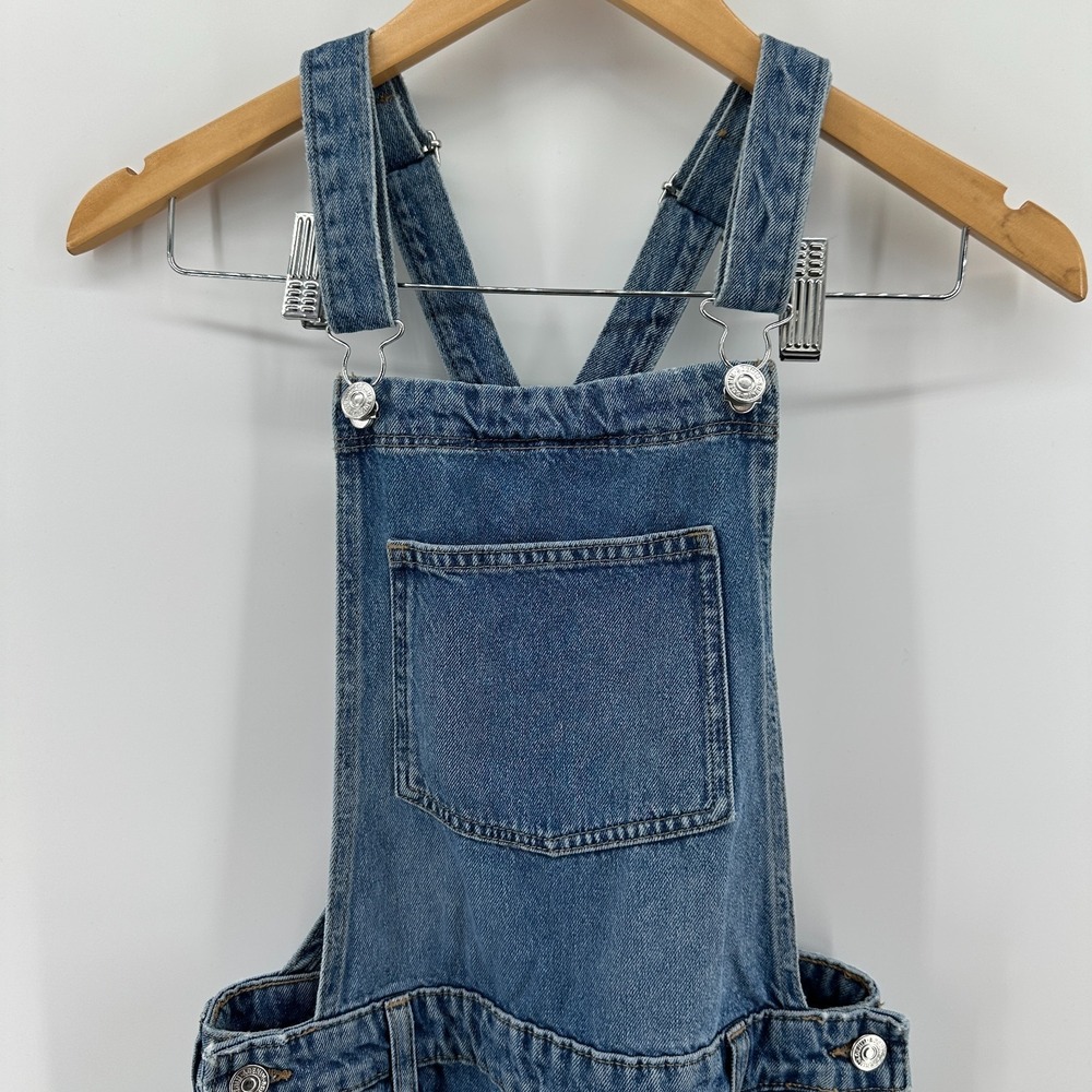 H&M & Denim Overalls Womens 2‎ Blue Cotton Distressed Pockets Adjustable Straps